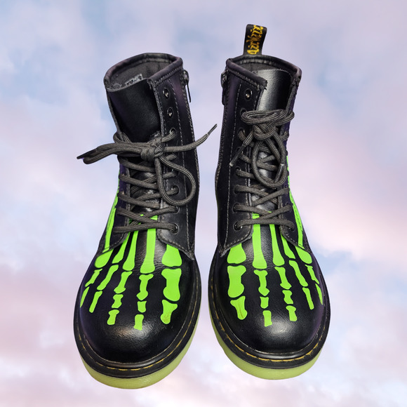 Rare Glow in the Dark Skele Bone Black Lace Up Classic Doc Dr Martens Sz 5 Women - Picture 5 of 8